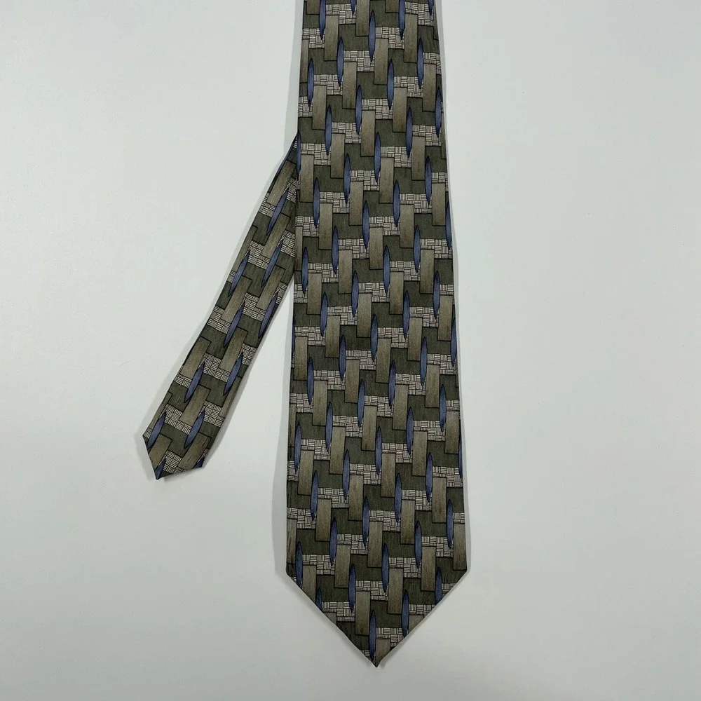 Cocktail Collection Green Geometric Basketweave Silk Necktie Mens One Size